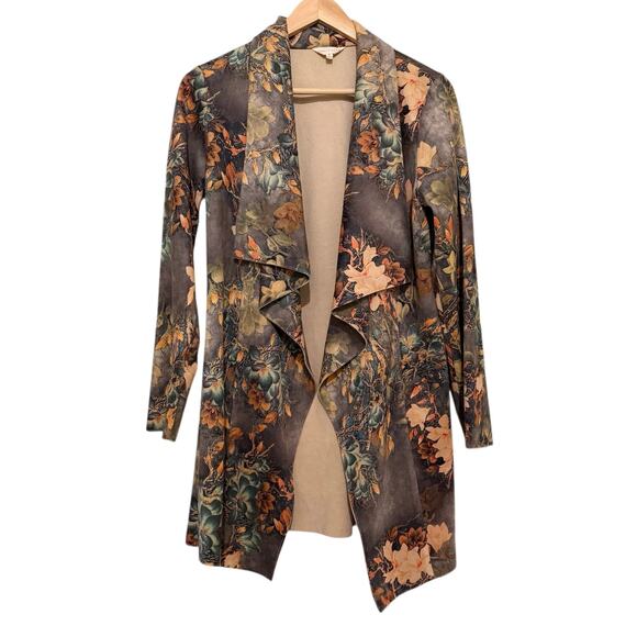 Solitaire by Ravi Khosla Floral Faux Suede Waterfall Drape Jacket Boho S - Picture 2 of 7